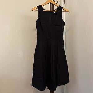 Modcloth black midi v neck flared dress